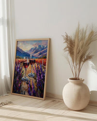 Wine Lover Art, Vineyard Landscape, Chile Travel Print, Impasto Oil Painting, Mountain View, Kitchen Decor, Travel Lover Gift