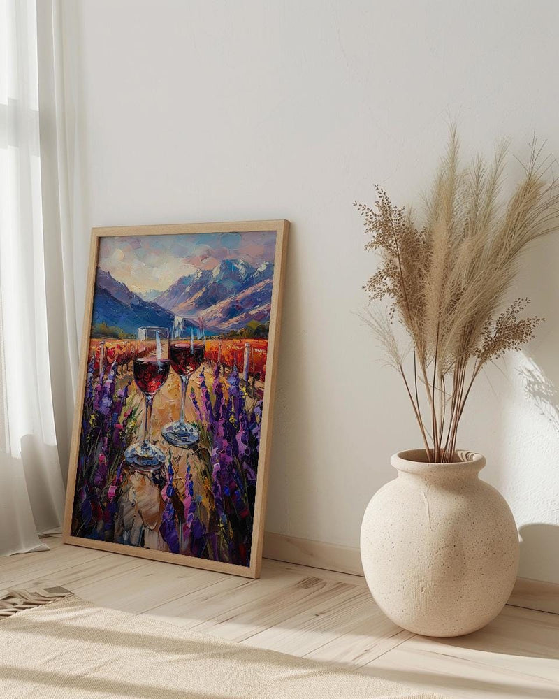 Wine Lover Art, Vineyard Landscape, Chile Travel Print, Impasto Oil Painting, Mountain View, Kitchen Decor, Travel Lover Gift