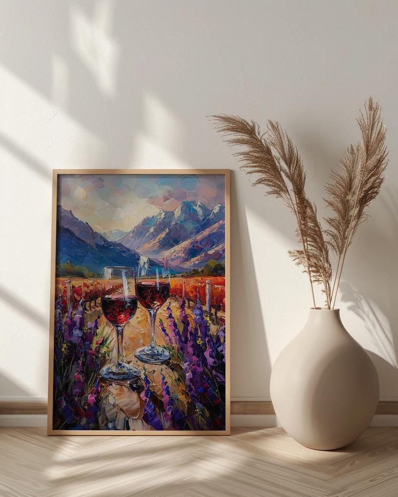 Wine Lover Art, Vineyard Landscape, Chile Travel Print, Impasto Oil Painting, Mountain View, Kitchen Decor, Travel Lover Gift