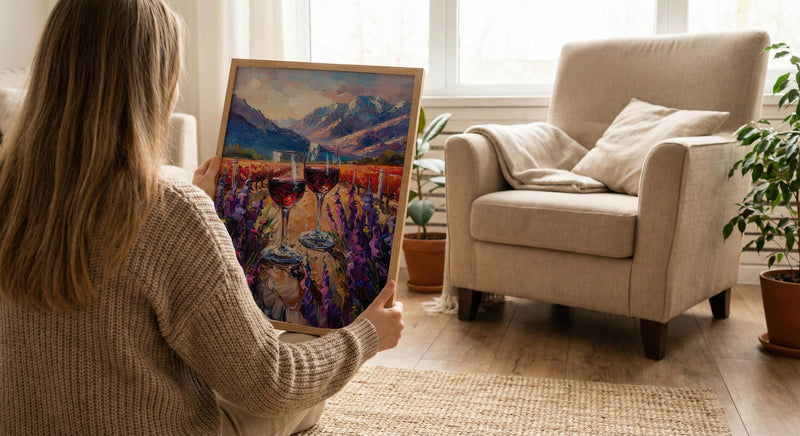 Wine Lover Art, Vineyard Landscape, Chile Travel Print, Impasto Oil Painting, Mountain View, Kitchen Decor, Travel Lover Gift