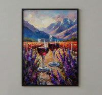 Wine Lover Art, Vineyard Landscape, Chile Travel Print, Impasto Oil Painting, Mountain View, Kitchen Decor, Travel Lover Gift
