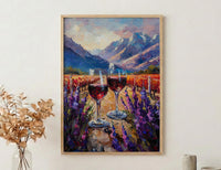 Wine Lover Art, Vineyard Landscape, Chile Travel Print, Impasto Oil Painting, Mountain View, Kitchen Decor, Travel Lover Gift