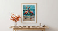 Flamingo Wall Art, Aruba Beach Print, Pink Bird Decor, Impasto Oil Painting, Tropical Paradise, Summer Gift, Wedding Gift
