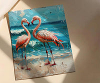Flamingo Wall Art, Aruba Beach Print, Pink Bird Decor, Impasto Oil Painting, Tropical Paradise, Summer Gift, Wedding Gift