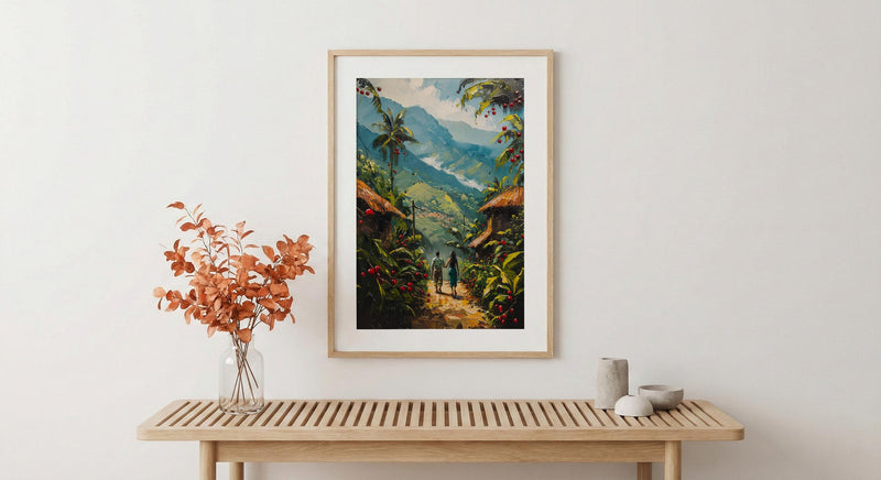 Coffee Farm Art, Colombia Landscape, Green Plantation, Impasto Oil Painting, Morning Mist, Kitchen Decor, Anniversary Gift