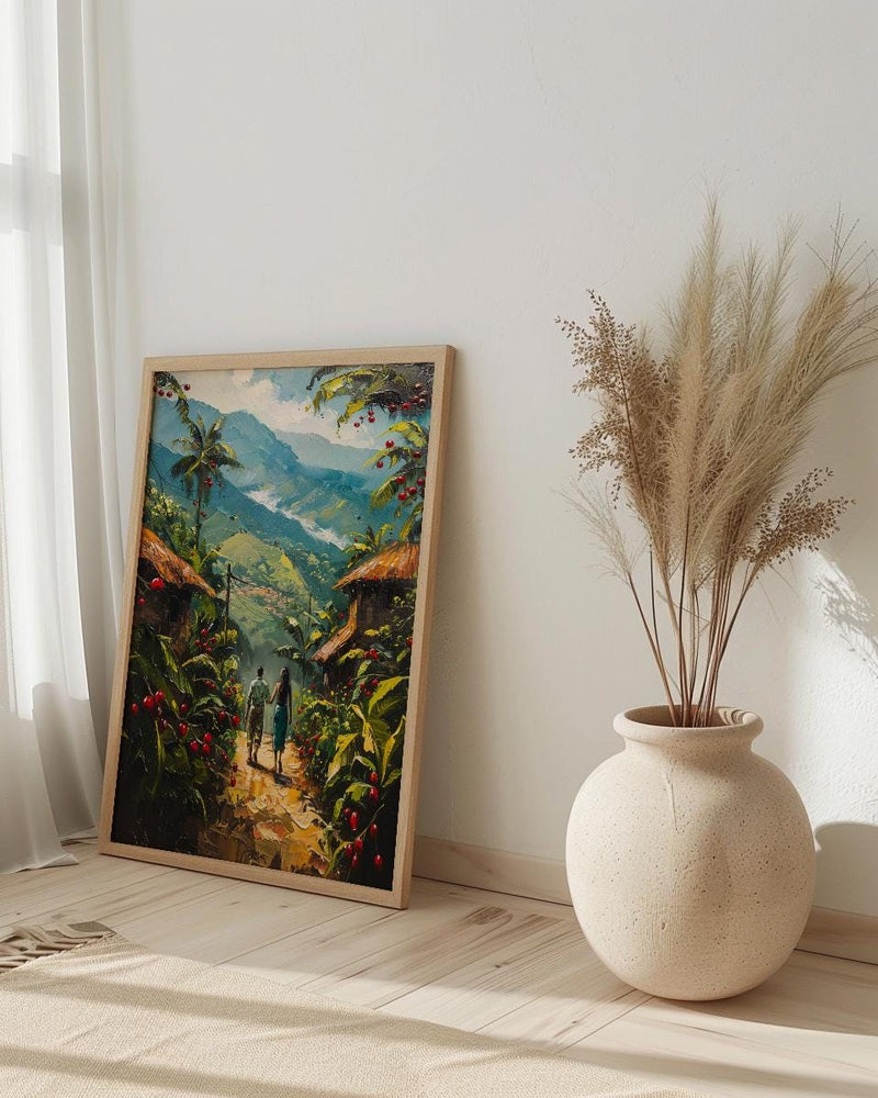 Coffee Farm Art, Colombia Landscape, Green Plantation, Impasto Oil Painting, Morning Mist, Kitchen Decor, Anniversary Gift