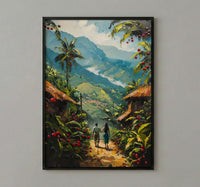 Coffee Farm Art, Colombia Landscape, Green Plantation, Impasto Oil Painting, Morning Mist, Kitchen Decor, Anniversary Gift
