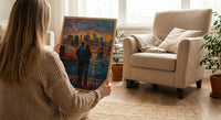 New York Wall Art, Brooklyn Bridge Couple Print, NYC Skyline Painting, Romantic Anniversary Gift, Urban City Decor