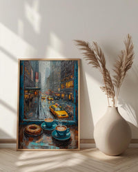 New York Wall Art, Open Window View, Rainy City Print, Coffee Shop Decor, NYC Skyline Painting, Fake Window