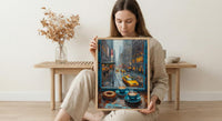 New York Wall Art, Open Window View, Rainy City Print, Coffee Shop Decor, NYC Skyline Painting, Fake Window