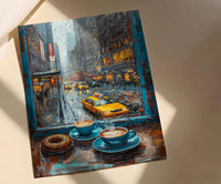 New York Wall Art, Open Window View, Rainy City Print, Coffee Shop Decor, NYC Skyline Painting, Fake Window