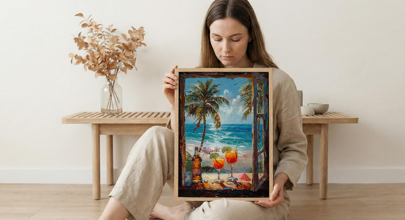Miami Wall Art, Open Window View, South Beach Print, Tropical Ocean Painting, Florida Home Decor