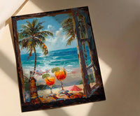 Miami Wall Art, Open Window View, South Beach Print, Tropical Ocean Painting, Florida Home Decor