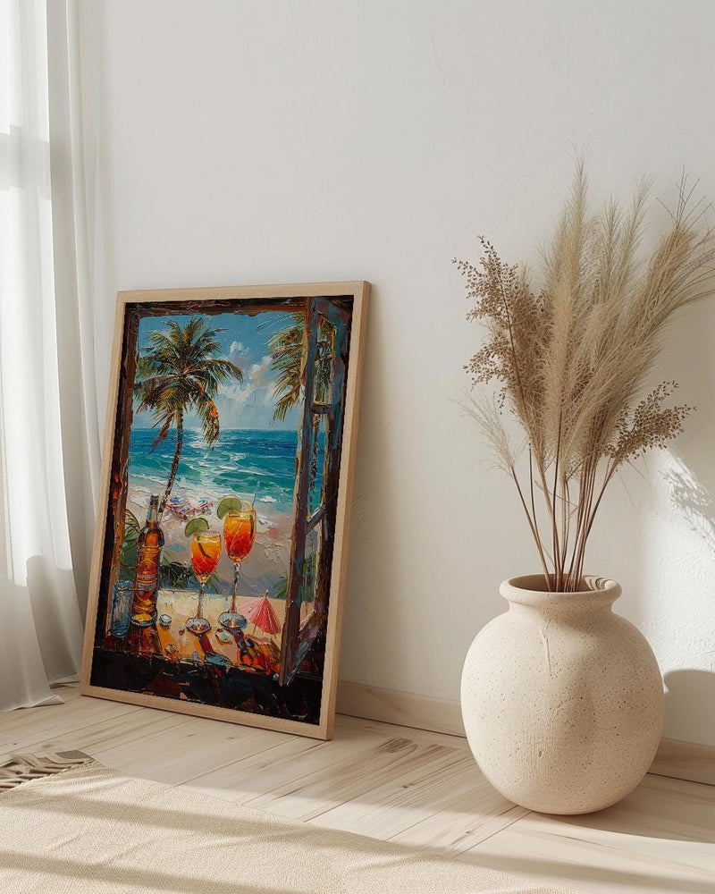 Miami Wall Art, Open Window View, South Beach Print, Tropical Ocean Painting, Florida Home Decor