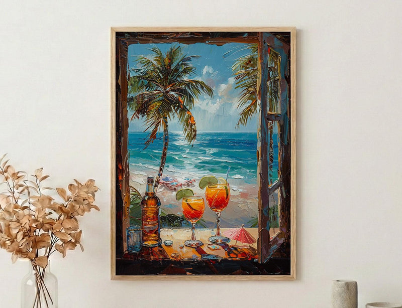 Miami Wall Art, Open Window View, South Beach Print, Tropical Ocean Painting, Florida Home Decor