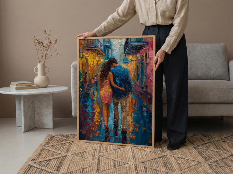 New Orleans Wall Art, French Quarter Couple Print, Jazz City Painting, Colorful Street Decor, Romantic Travel Gift
