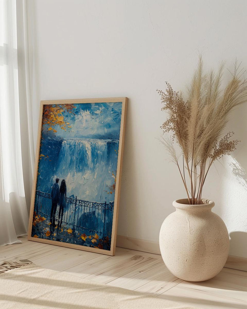 Niagara Falls Wall Art, Waterfall Landscape Print, Romantic Couple Painting, Nature Lover Gift, Impasto Water Art