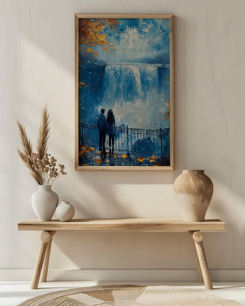 Niagara Falls Wall Art, Waterfall Landscape Print, Romantic Couple Painting, Nature Lover Gift, Impasto Water Art