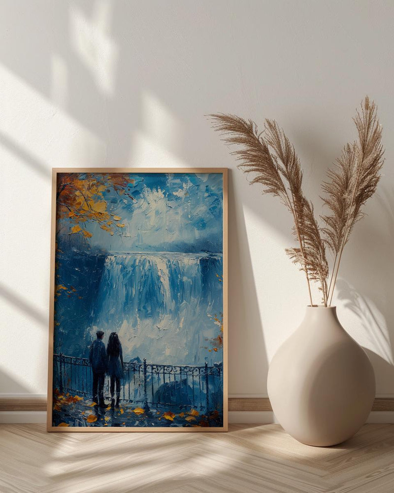 Niagara Falls Wall Art, Waterfall Landscape Print, Romantic Couple Painting, Nature Lover Gift, Impasto Water Art