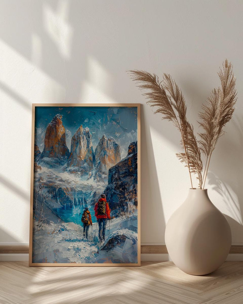 Patagonia Wall Art, Torres del Paine Print, Mountain Hiking, Impasto Oil Painting, Adventure Couple, Nature Gift, Anniversary Gift