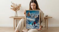 Patagonia Wall Art, Torres del Paine Print, Mountain Hiking, Impasto Oil Painting, Adventure Couple, Nature Gift, Anniversary Gift