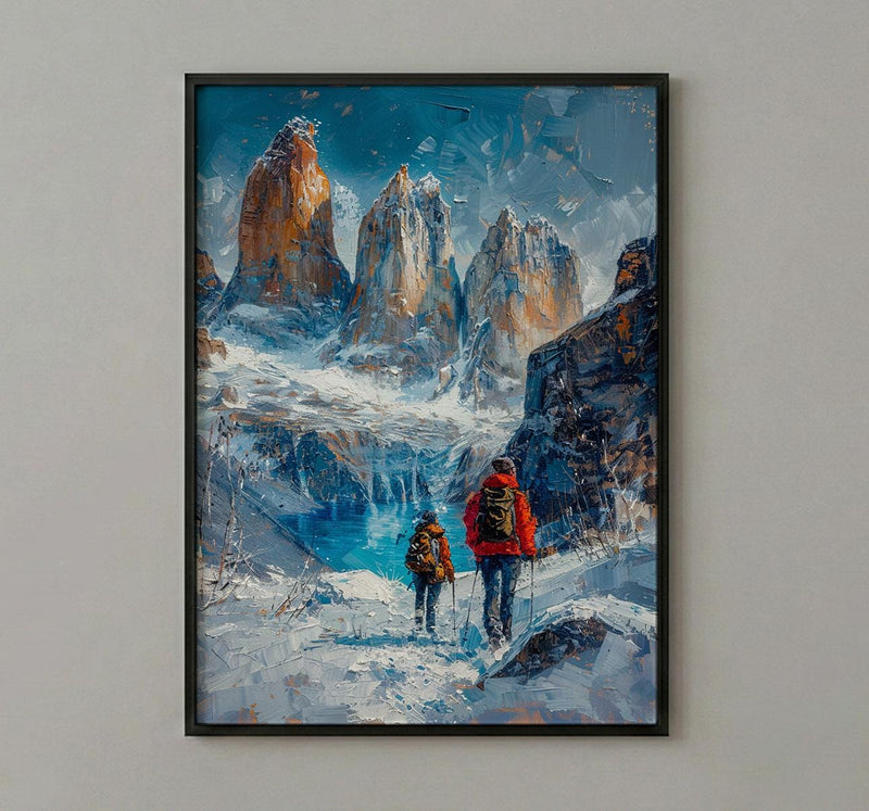 Patagonia Wall Art, Torres del Paine Print, Mountain Hiking, Impasto Oil Painting, Adventure Couple, Nature Gift, Anniversary Gift