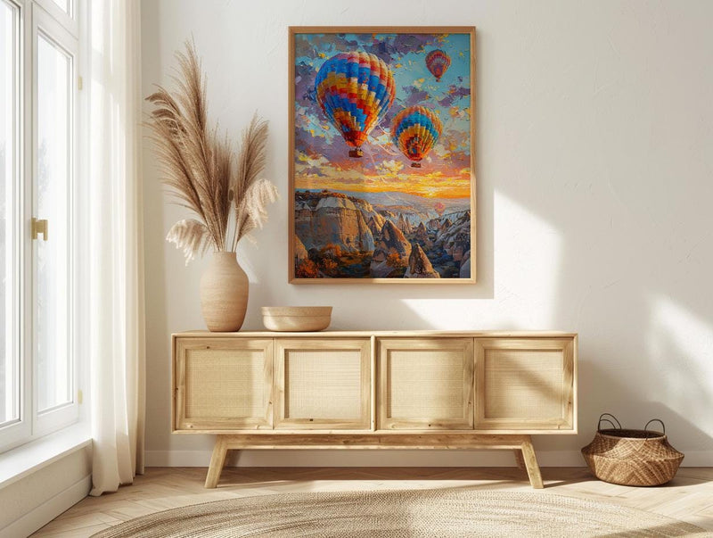 Cappadocia Wall Art, Hot Air Balloon Print, Turkey Travel Poster, Impasto Oil Painting, Sunrise Decor, Travel Lover Gift, Dreamy
