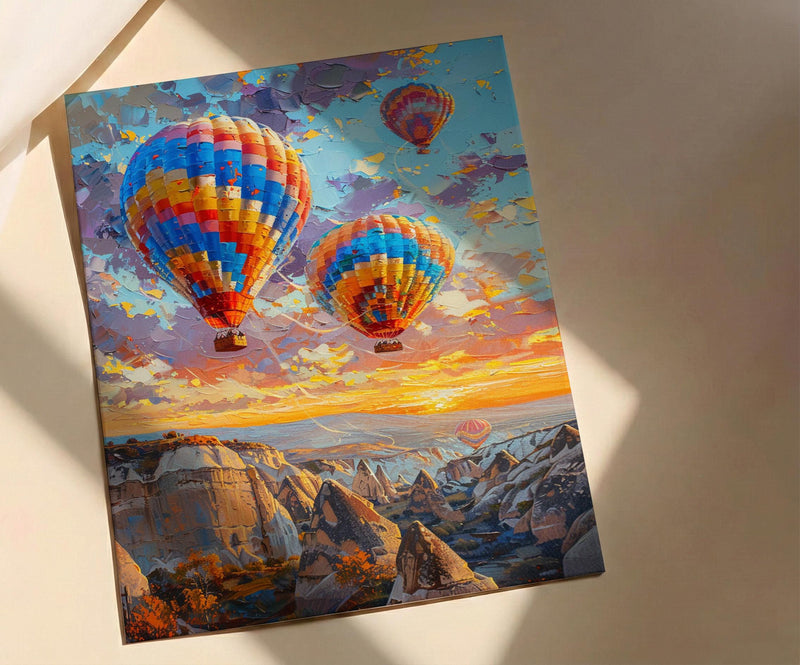 Cappadocia Wall Art, Hot Air Balloon Print, Turkey Travel Poster, Impasto Oil Painting, Sunrise Decor, Travel Lover Gift, Dreamy