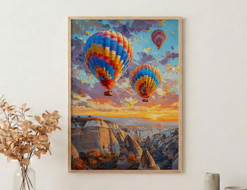 Cappadocia Wall Art, Hot Air Balloon Print, Turkey Travel Poster, Impasto Oil Painting, Sunrise Decor, Travel Lover Gift, Dreamy