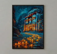 Petra Jordan Wall Art, Treasury Print, Ancient Ruins, Impasto Oil Painting, Night Candle Decor, History Lover Gift, Travel Lover Gift