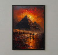 Egypt Pyramids Art, Giza Wall Decor, Sunset Landscape, Impasto Oil Painting, Camel Print, History Gift, Travel Lover Gift