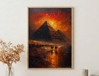 Egypt Pyramids Art, Giza Wall Decor, Sunset Landscape, Impasto Oil Painting, Camel Print, History Gift, Travel Lover Gift