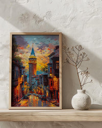 Istanbul Wall Art, Galata Tower Print, Turkey Travel Poster, Impasto Oil Painting, Golden Hour City, Wanderlust Decor, Urban