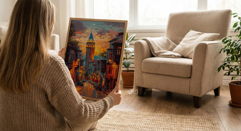 Istanbul Wall Art, Galata Tower Print, Turkey Travel Poster, Impasto Oil Painting, Golden Hour City, Wanderlust Decor, Urban
