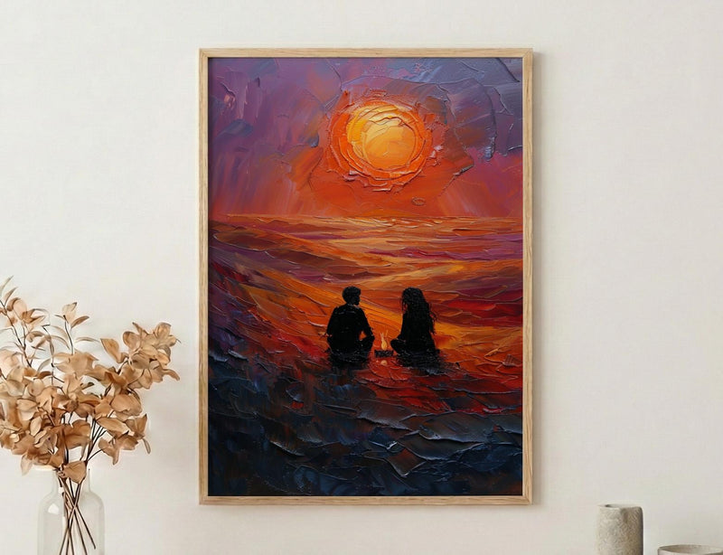 Desert Wall Art, Sahara Sunset Print, Bedouin Tent, Impasto Oil Painting, Orange Sand Decor, Nomadic Style, Wedding Gift
