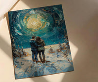 Alaska Wall Art, Northern Lights Couple Print, Aurora Borealis Painting, Night Sky Decor, Romantic Winter Gift