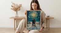 Alaska Wall Art, Northern Lights Couple Print, Aurora Borealis Painting, Night Sky Decor, Romantic Winter Gift