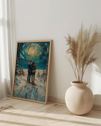 Alaska Wall Art, Northern Lights Couple Print, Aurora Borealis Painting, Night Sky Decor, Romantic Winter Gift