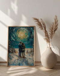 Alaska Wall Art, Northern Lights Couple Print, Aurora Borealis Painting, Night Sky Decor, Romantic Winter Gift