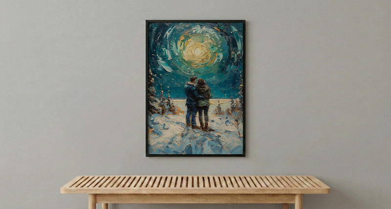 Alaska Wall Art, Northern Lights Couple Print, Aurora Borealis Painting, Night Sky Decor, Romantic Winter Gift