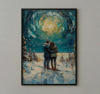 Alaska Wall Art, Northern Lights Couple Print, Aurora Borealis Painting, Night Sky Decor, Romantic Winter Gift