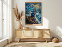 Maine Wall Art, Lighthouse Coastal Print, Ocean Wave Painting, Romantic Couple Decor, New England Art