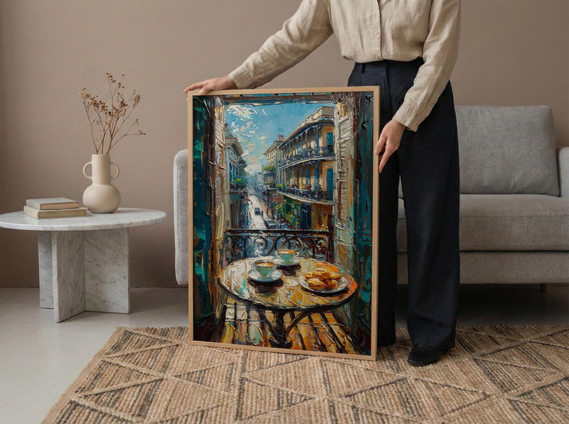 New Orleans Wall Art, Open Window View, French Quarter Balcony Print, Jazz Decor, Cafe Du Monde Vibe