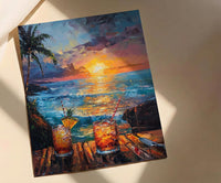 Hawaii Wall Art, Tropical Window View, Beach Sunset Print, Tiki Bar Decor, Ocean Landscape Painting