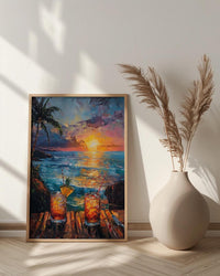 Hawaii Wall Art, Tropical Window View, Beach Sunset Print, Tiki Bar Decor, Ocean Landscape Painting