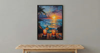 Hawaii Wall Art, Tropical Window View, Beach Sunset Print, Tiki Bar Decor, Ocean Landscape Painting