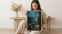 Seattle Wall Art, Rainy Window View, Space Needle Print, Coffee Lover Decor, Moody City Painting