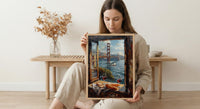 San Francisco Wall Art, Golden Gate Bridge Window View, Wine Decor Print, California Cityscape Painting