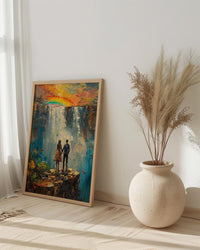 Victoria Falls Poster, Waterfall Landscape Art Print, Zimbabwe Nature Wall Art, Romantic Couple Decor, Mist Rainbow Painting