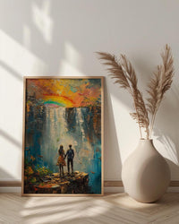 Victoria Falls Poster, Waterfall Landscape Art Print, Zimbabwe Nature Wall Art, Romantic Couple Decor, Mist Rainbow Painting
